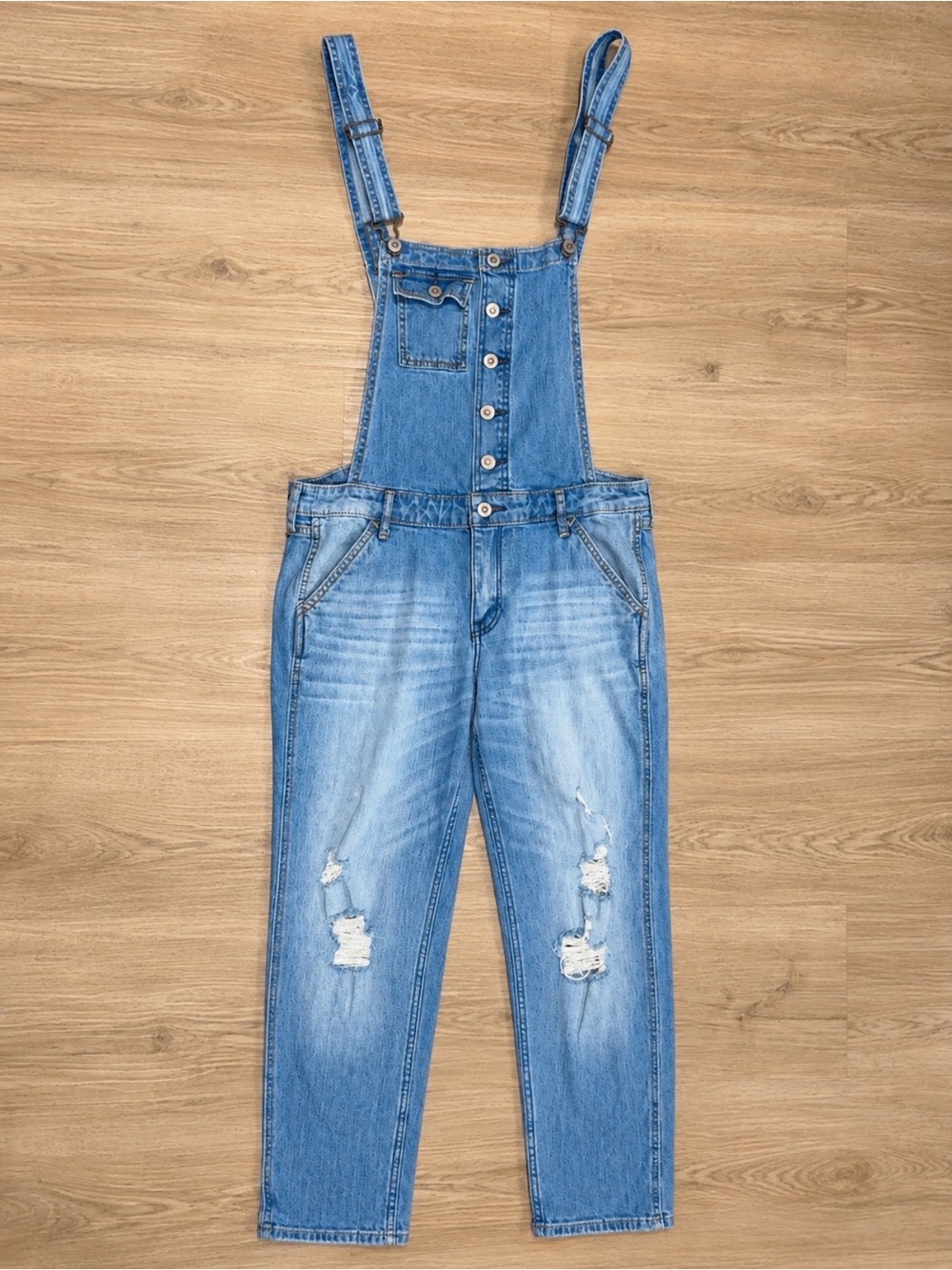 Hollister Light Blue Distressed Denim Overalls